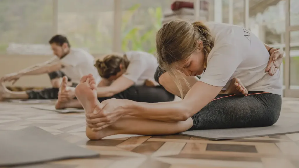 Three yoga mat styles arranged in a small home practice space: a thick cushioned mat, a non-slip alignment mat and a folded travel mat