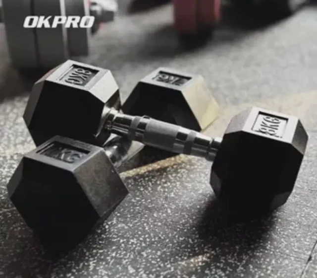 Okpro Factory Wholesale Strength Training Free Weights Rubber Lbs Gym Hex Dumbbell shown in its Made-in-China supplier listing