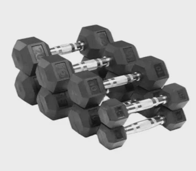 Custom Logo Gym Black Rubber Coated Hex Rubber Cast Iron Dumbbell shown in its Made-in-China supplier listing
